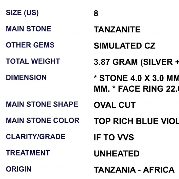 Rare,Genuine Tanzanite Ring